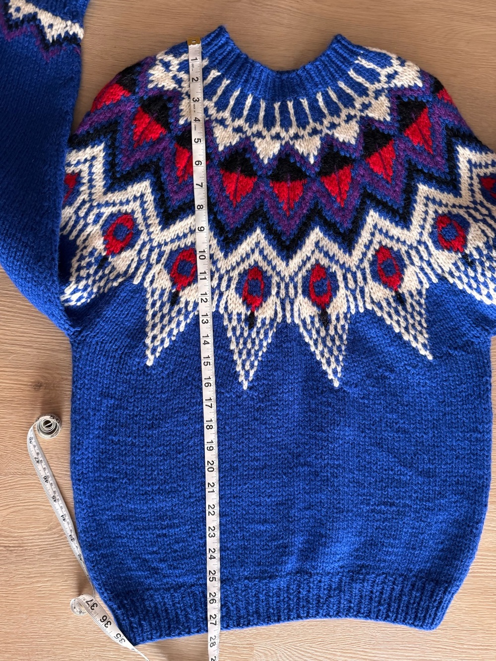Vintage Marsh Landing Hand Knit Shetland Wool Fair Isle Yoke Sweater M Blue - Picture 5 of 14